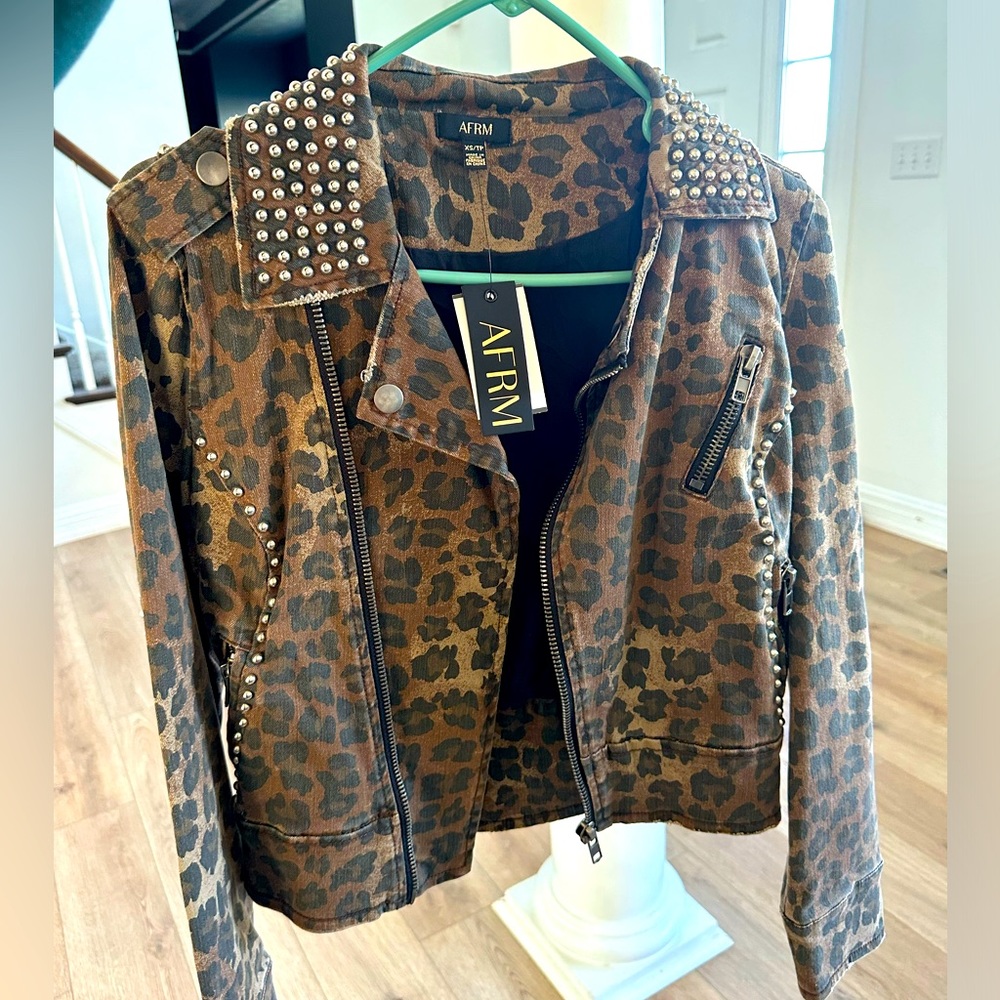 Leopard studded motto jacket